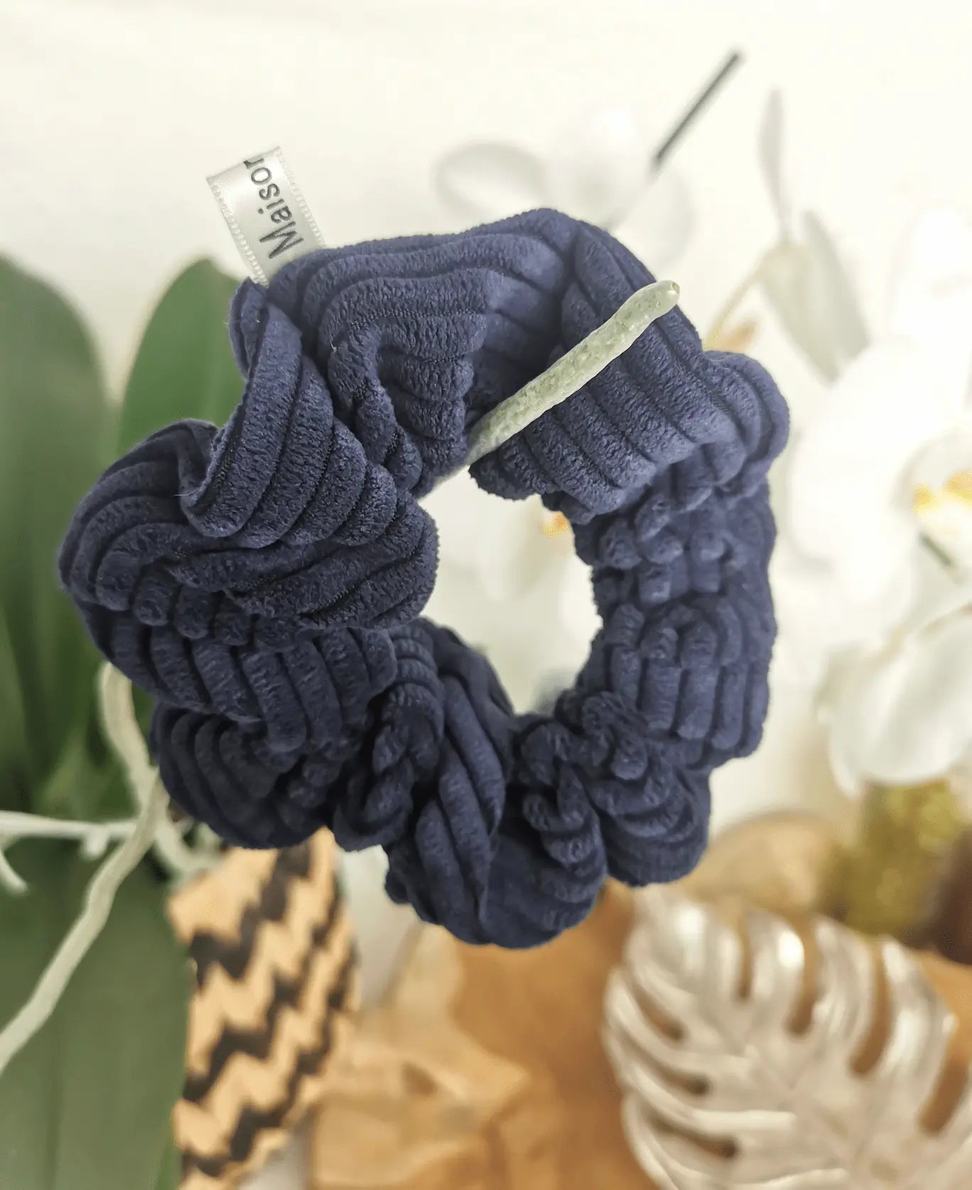 Chouchou Cheveux Velours Côtelé Bleu - BLEUET