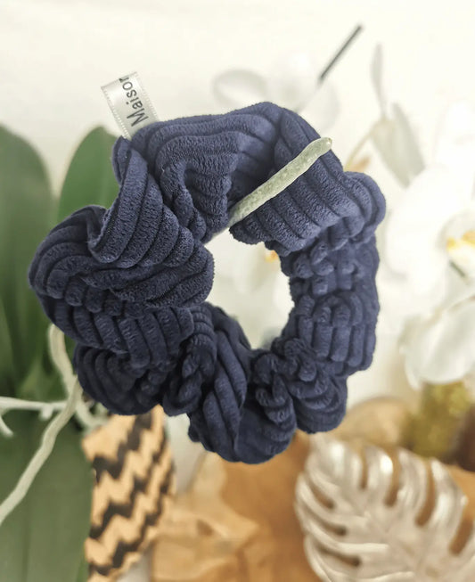 Chouchou Cheveux Velours Côtelé Bleu - BLEUET