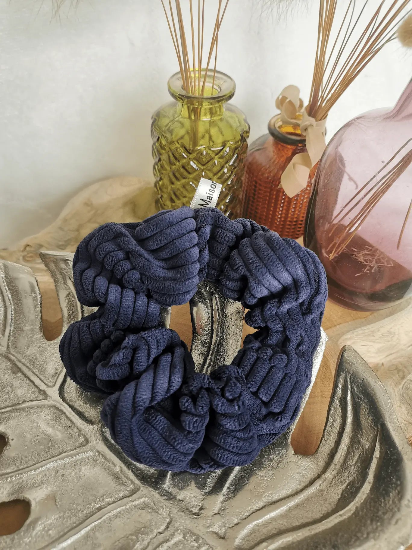 Chouchou Cheveux Velours Côtelé Bleu - BLEUET