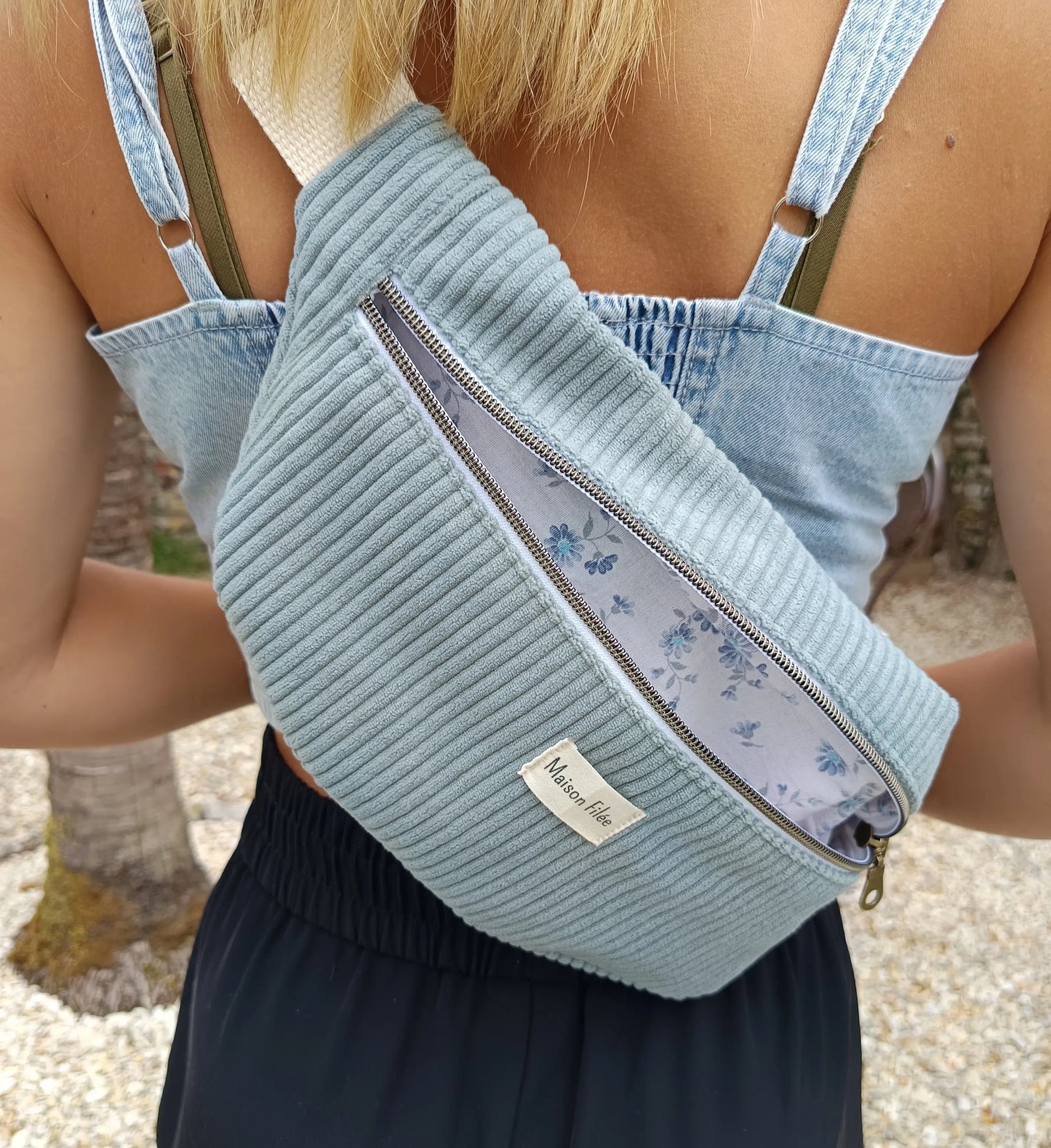 Sac Banane Velours Côtelé Bleu - ALTHÉA