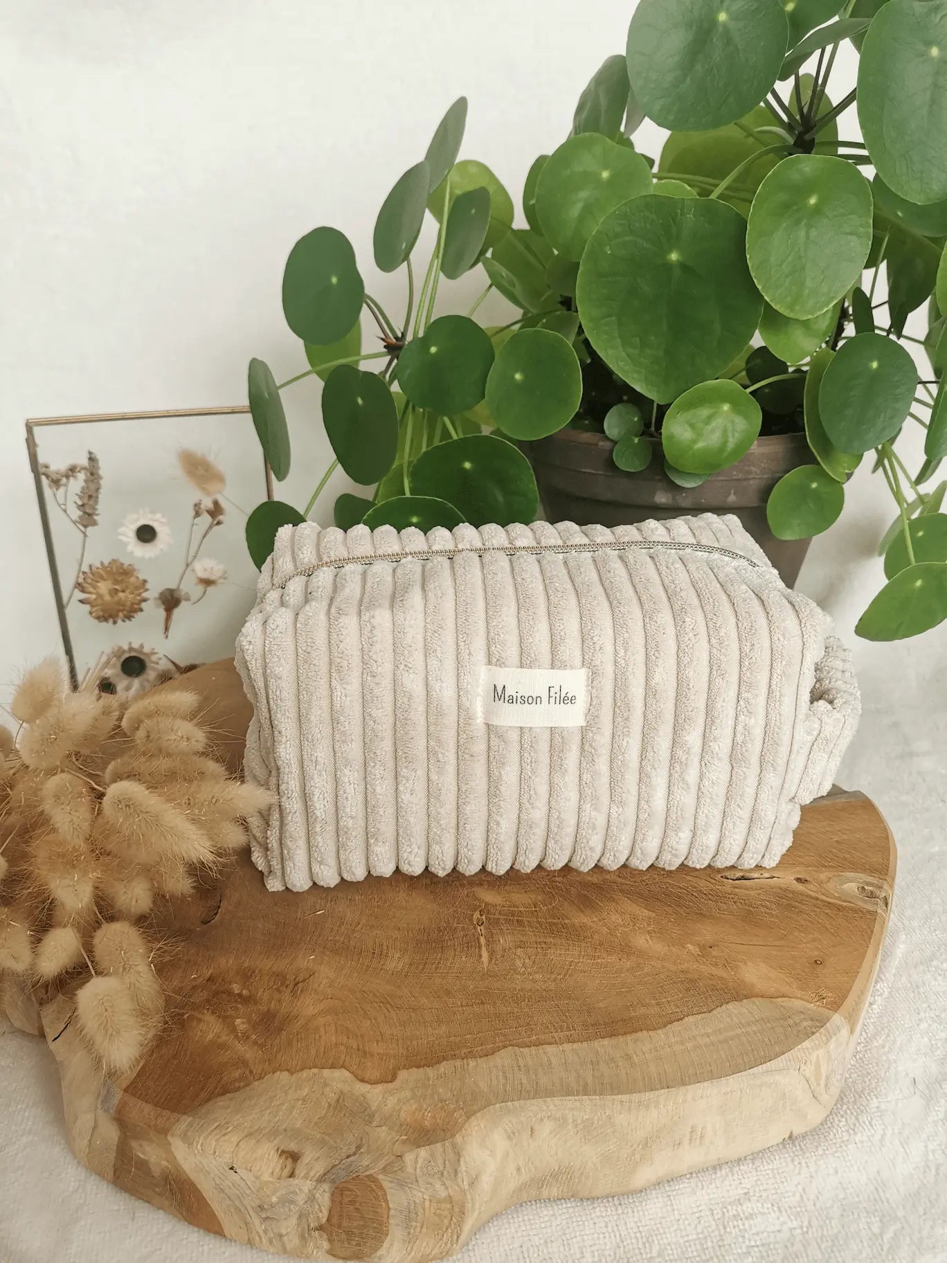 Trousse de Toilette Velours Côtelé Ecru 25x15cm (Maxi) - PAMPA