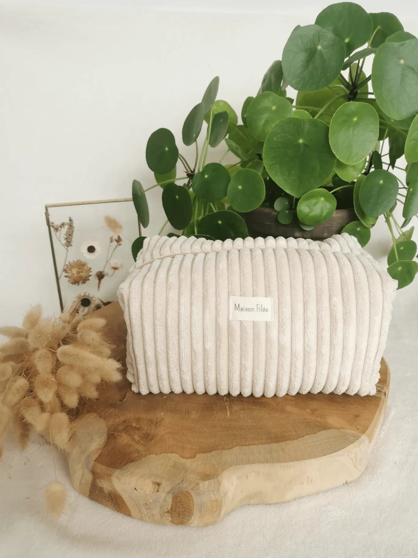 Trousse de Toilette Velours Côtelé Ecru 25x15cm (Maxi) - PAMPA