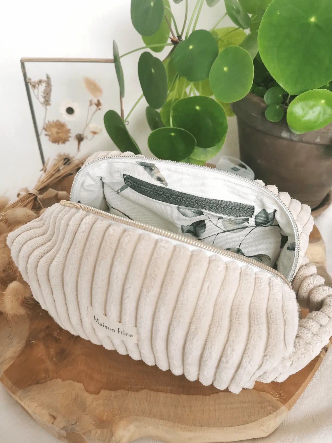 Trousse de Toilette Velours Côtelé Ecru 21x12cm (Classique) - PAMPA
