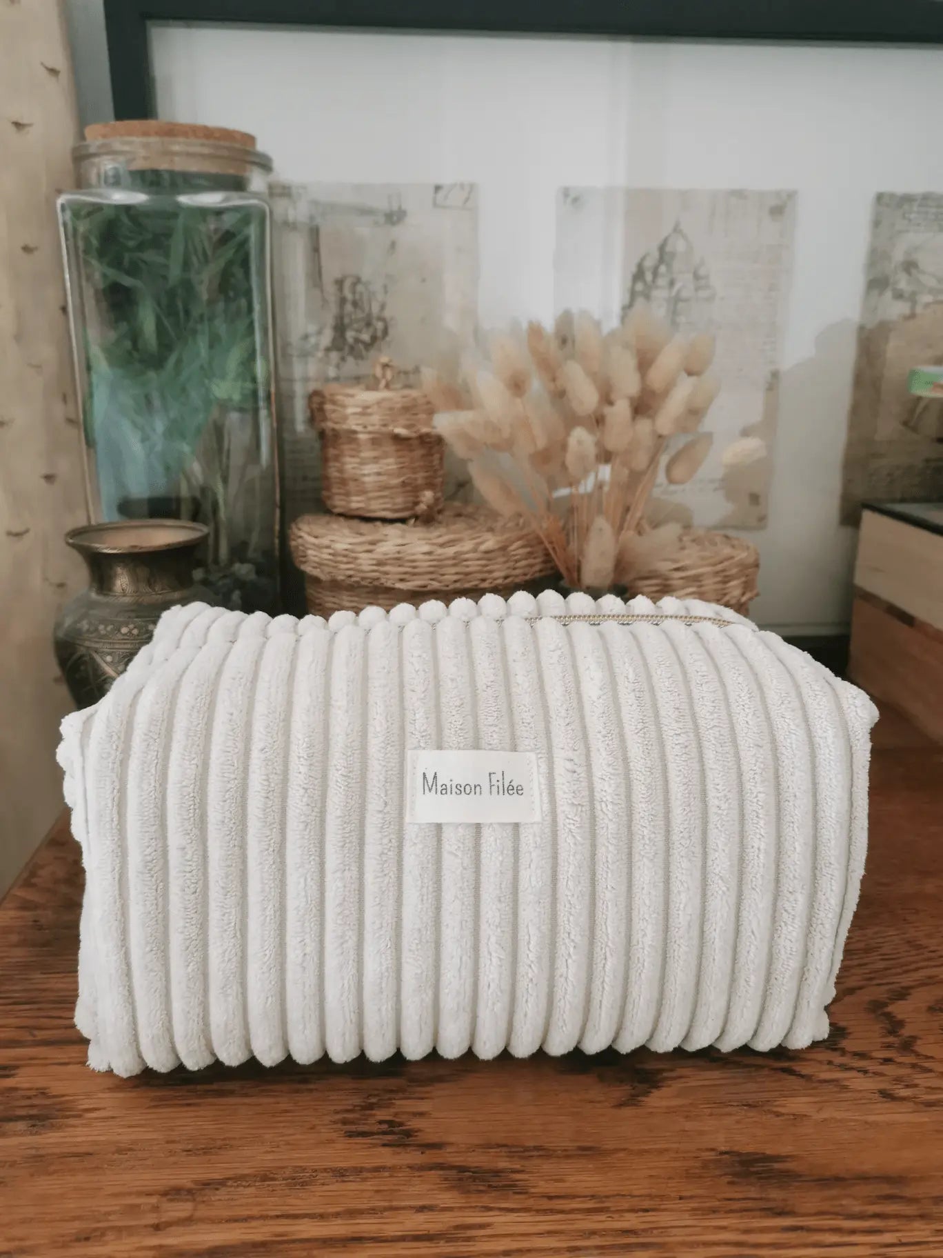 Trousse de Toilette Velours Côtelé Ecru 25x15cm (Maxi) - PAMPA