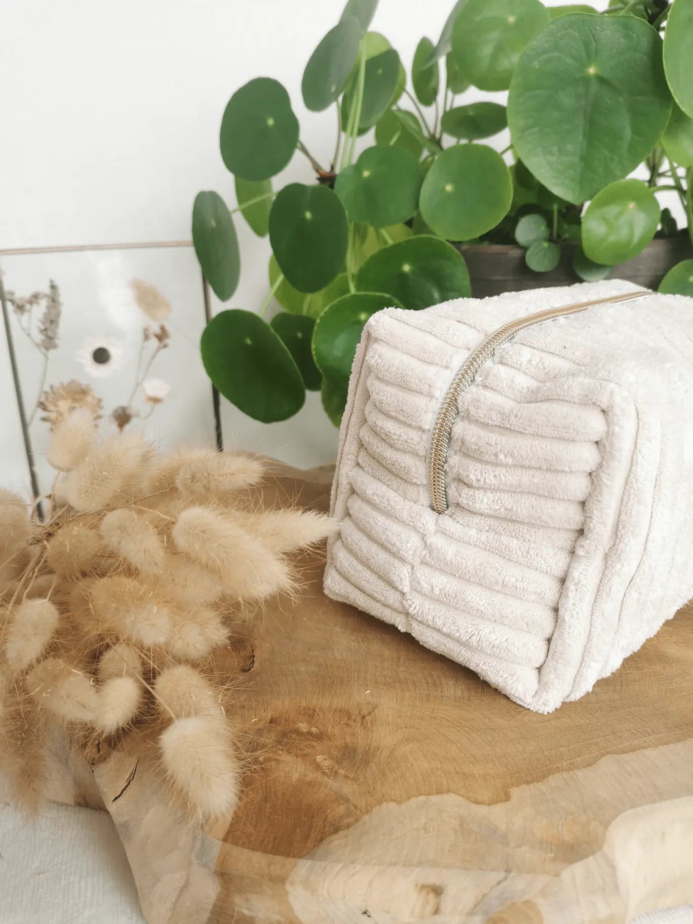 Trousse de Toilette Velours Côtelé Ecru 21x12cm (Classique) - PAMPA