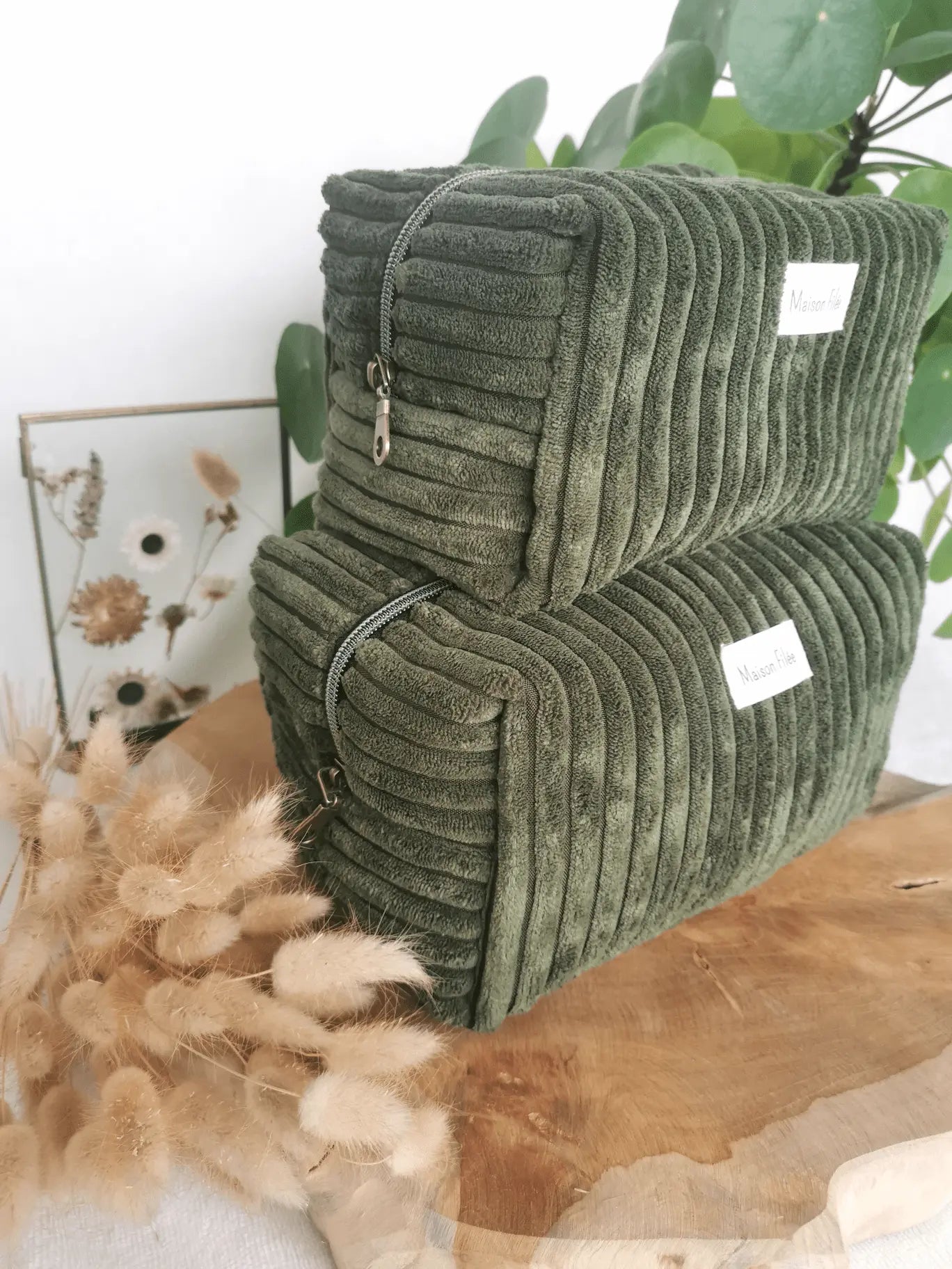 Trousse de Toilette Velours Côtelé Vert 30x17cm (Géante) - OLIVE