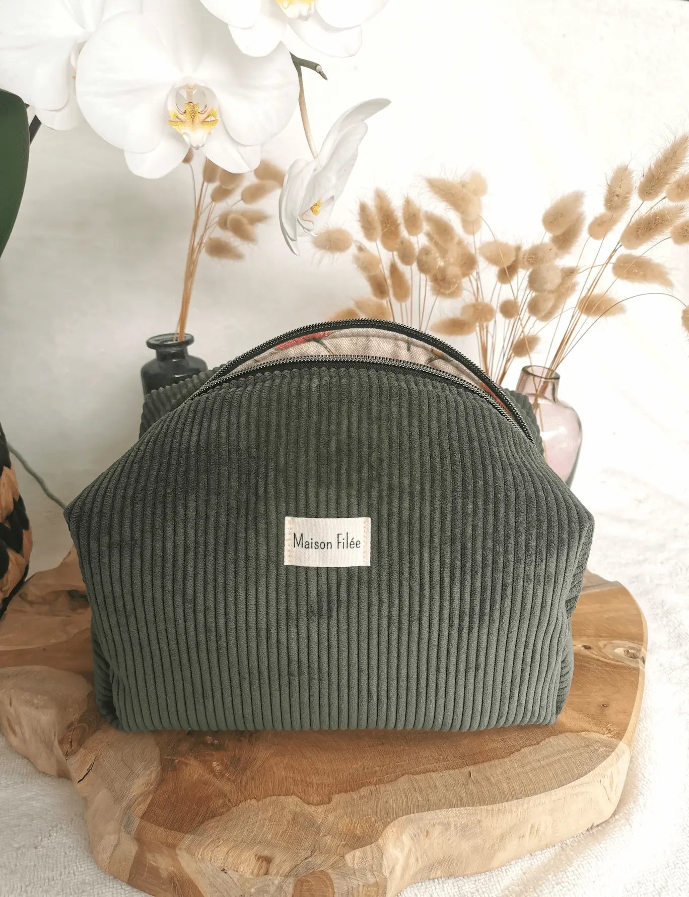 Trousse Velours Côtelé Vert 25x15cm (Maxi) - COQUELICOT