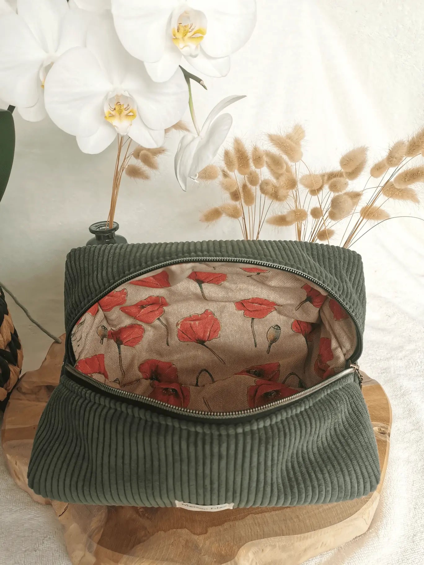 Trousse Velours Côtelé Vert 25x15cm (Maxi) - COQUELICOT