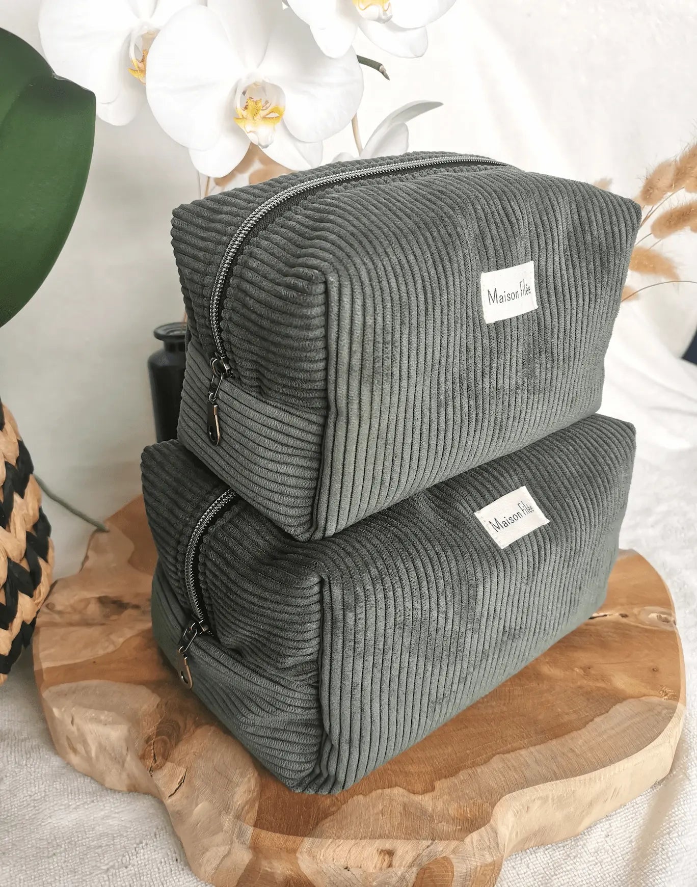 Trousse Velours Côtelé Vert 25x15cm (Maxi) - COQUELICOT