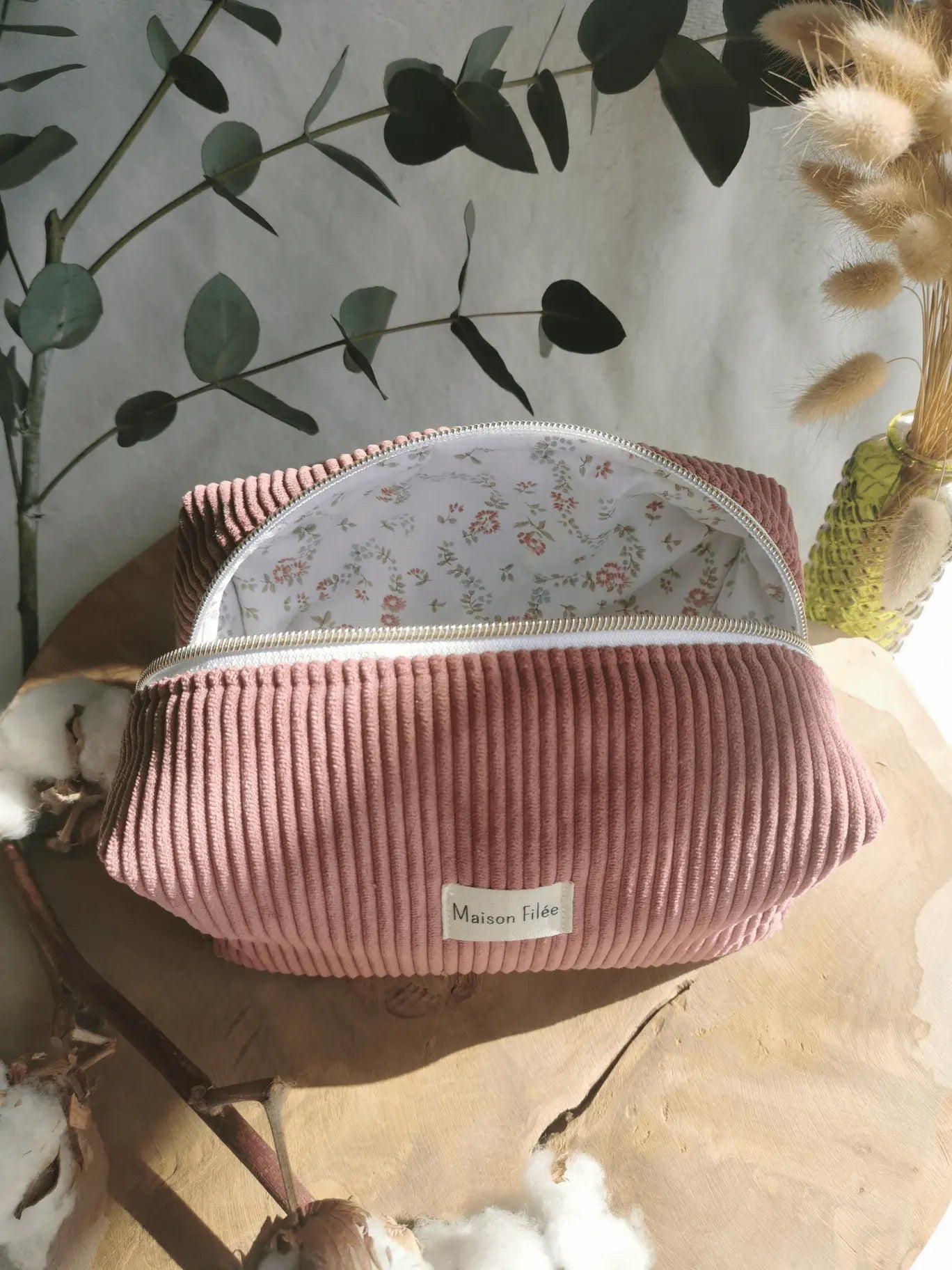 Trousse Velours Côtelé Rose 21x12 cm (Classique) - PENSEE
