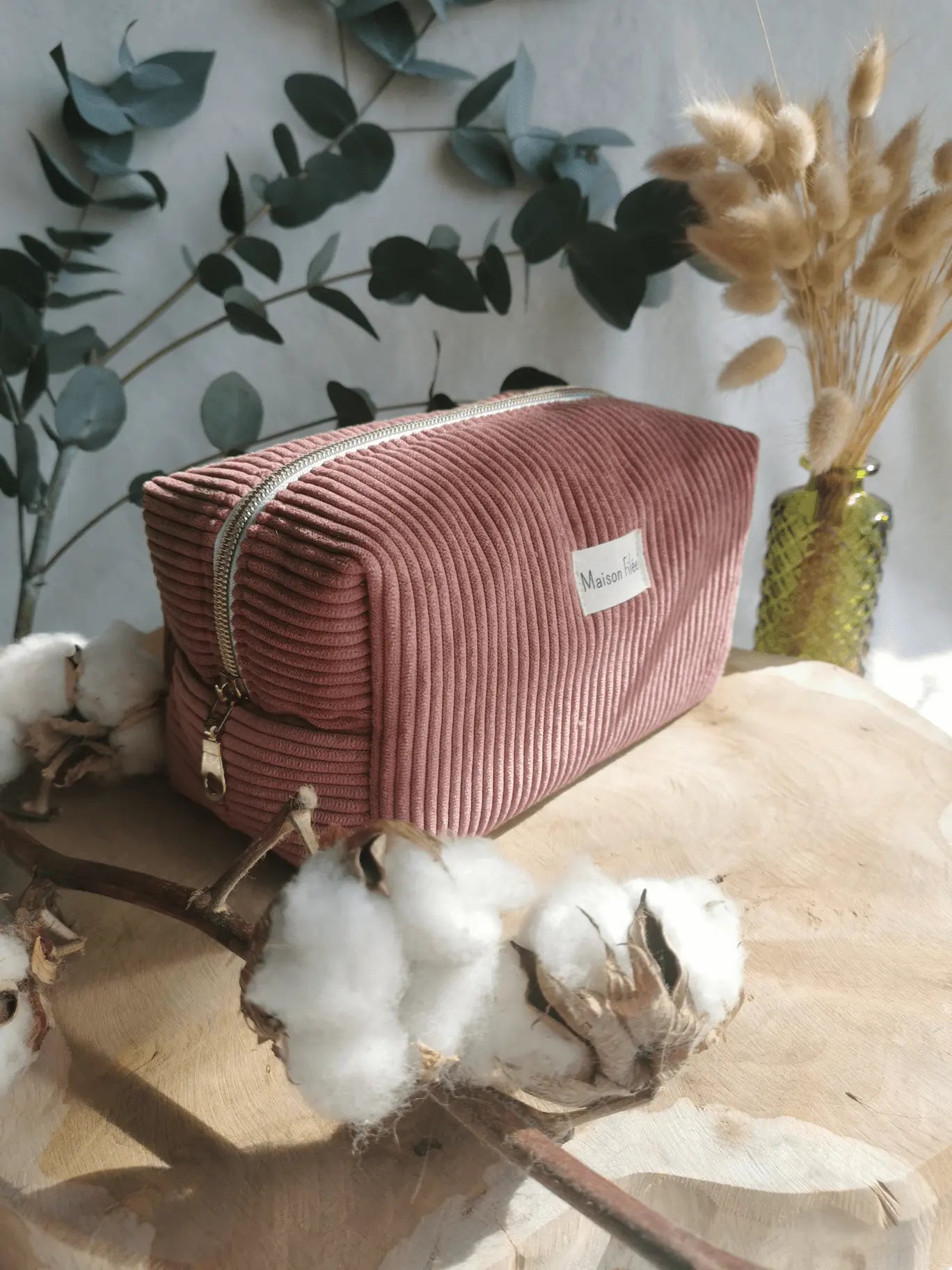 Trousse Velours Côtelé Rose 21x12 cm (Classique) - PENSEE