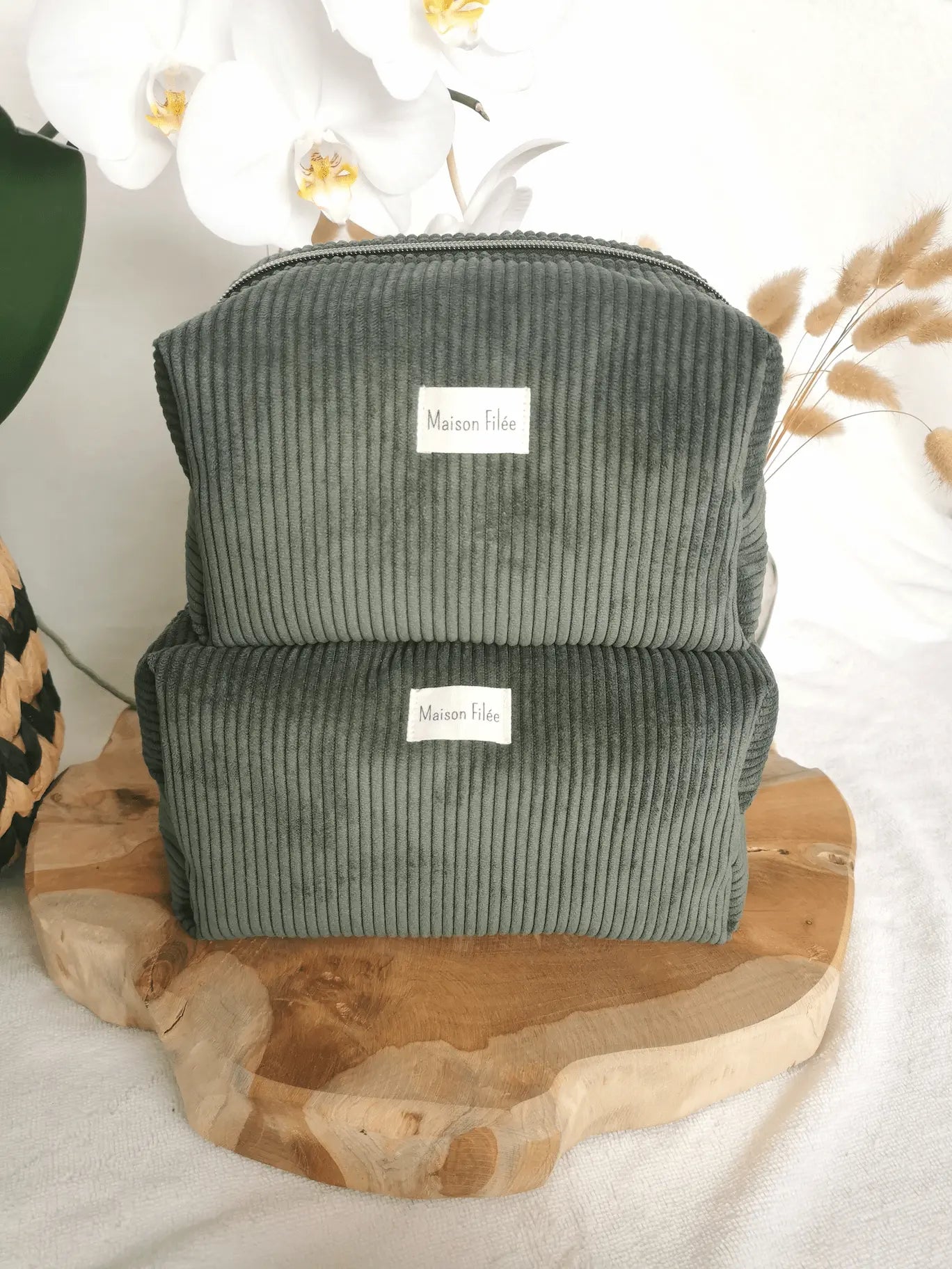 Trousse Velours Côtelé Vert 25x15cm (Maxi) - EUCALYPTUS