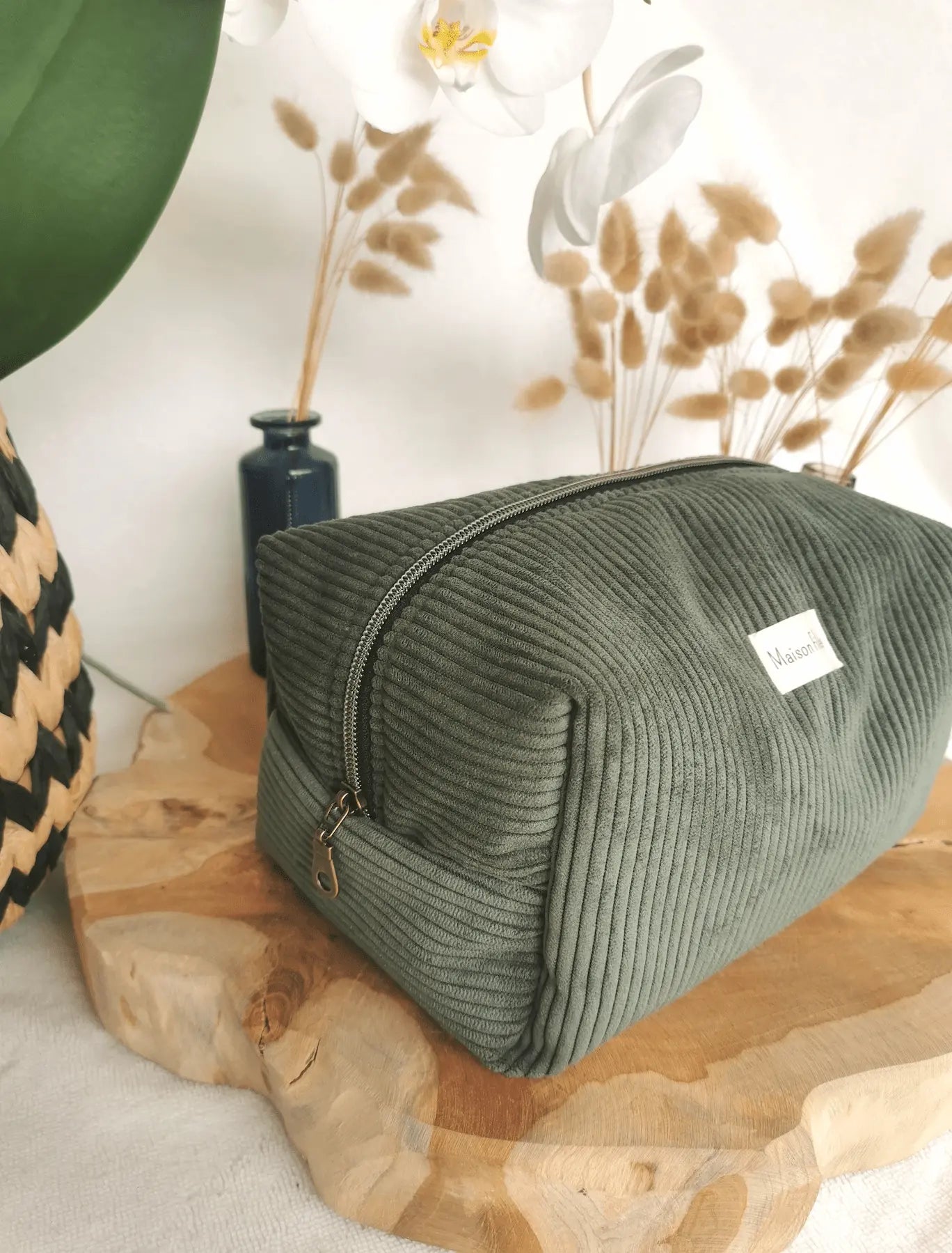 Trousse Velours Côtelé Vert 25x15cm (Maxi) - EUCALYPTUS