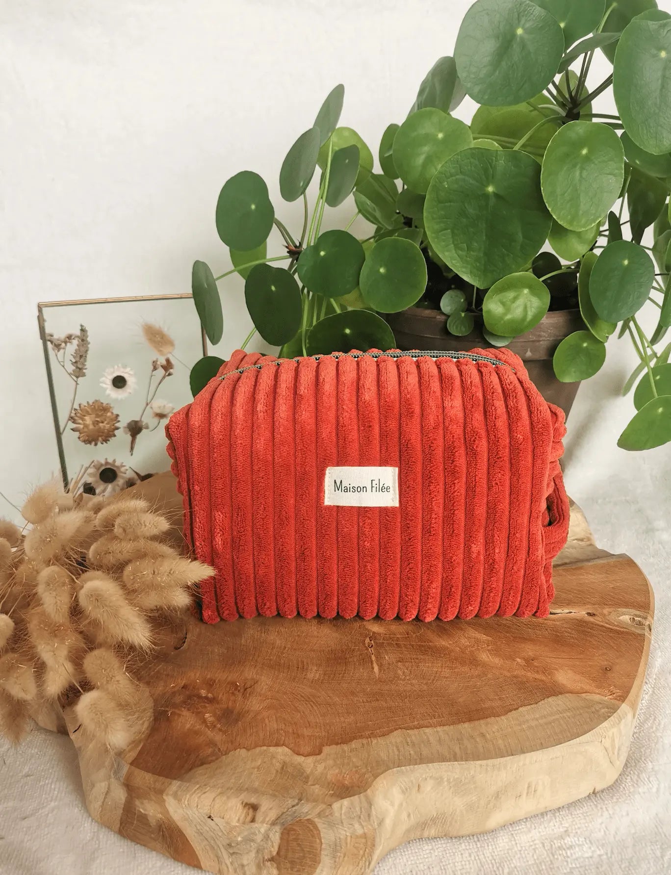 Trousse de Toilette Velours Côtelé Rouge 21x12cm (Classique) - GRENADE