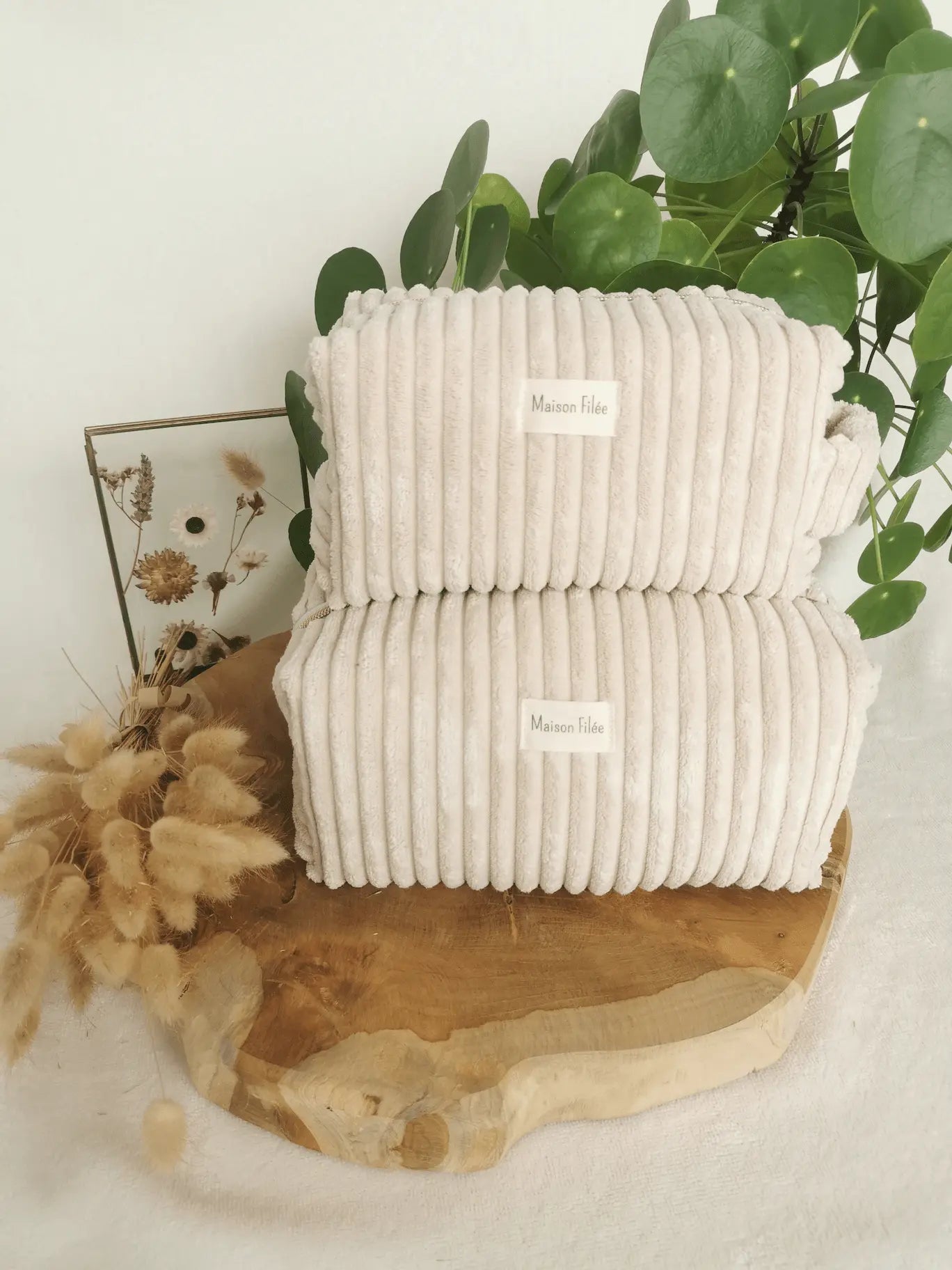 Trousse de Toilette Velours Côtelé Ecru 25x15cm (Maxi) - PAMPA