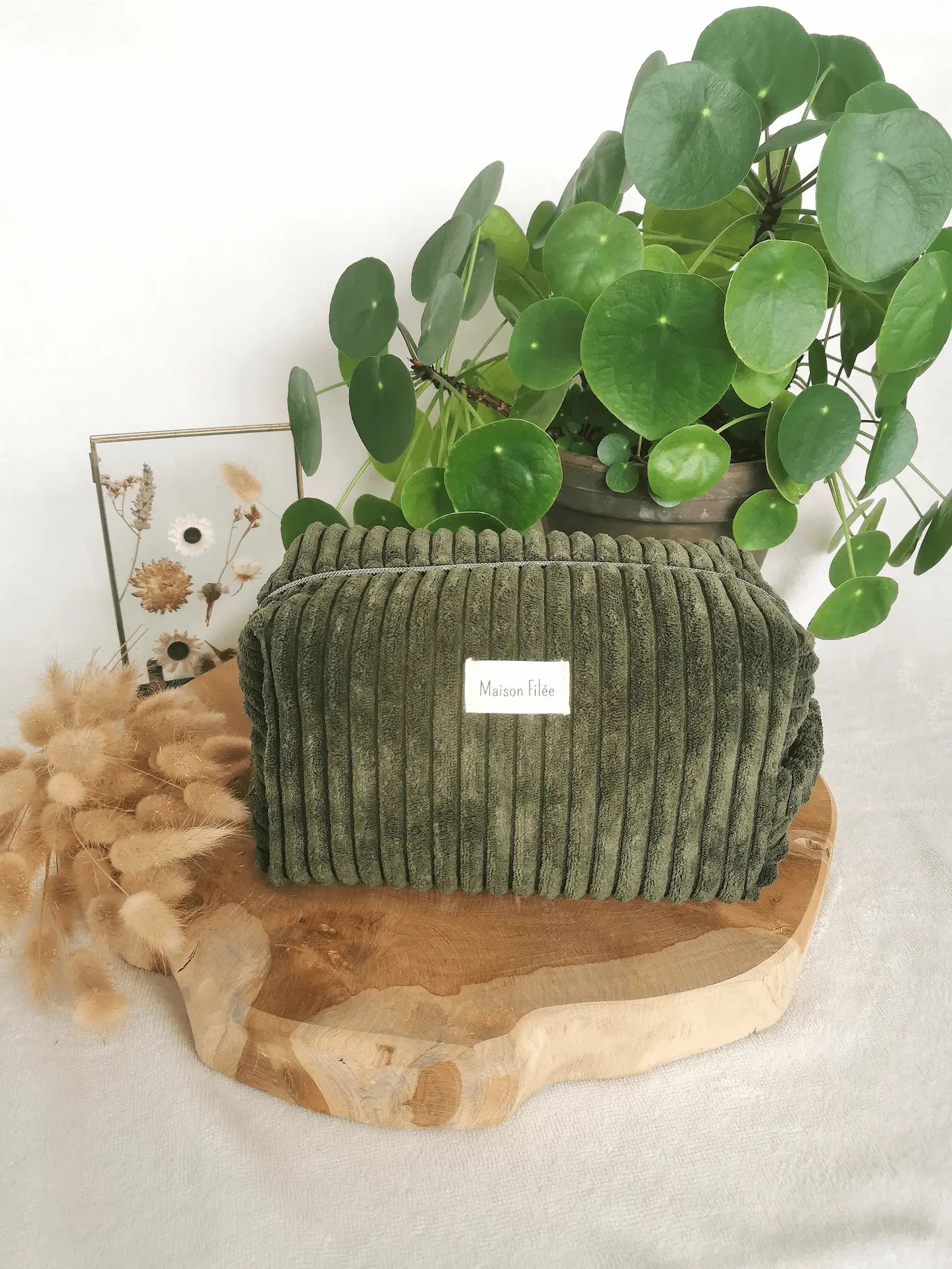 Trousse de Toilette Velours Côtelé Vert 25x15cm (Maxi) - OLIVE