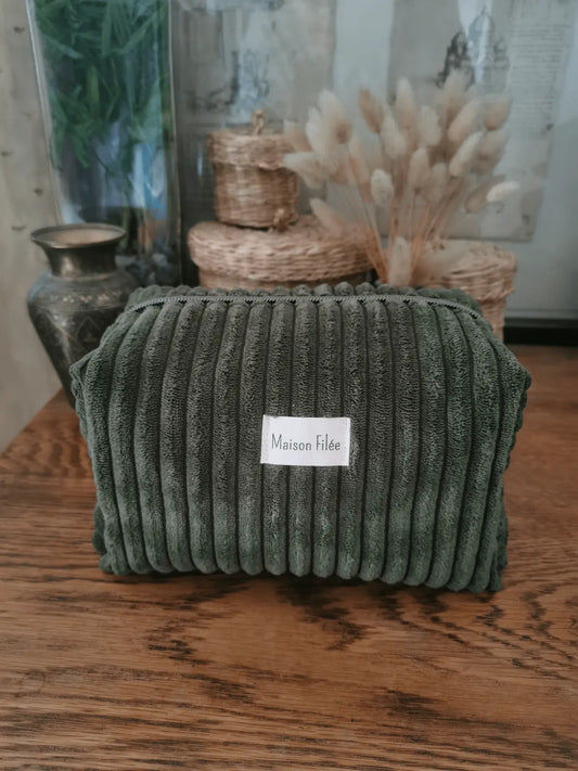 Trousse de Toilette Velours Côtelé Vert 21x12cm (Classique) - OLIVE